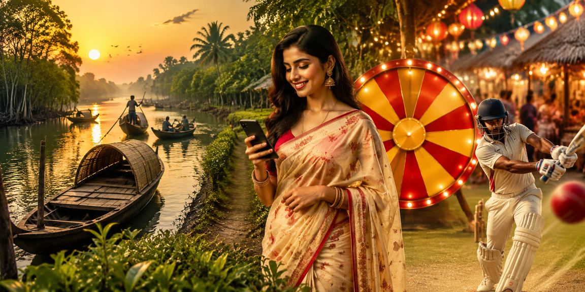 সুন্দরবনে শাড়ি পরিহিত নারী ক্রিকেট বেটিং বিশ্লেষণ করছেন cb44